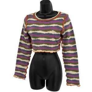 Her Entire Name Says Grace Striped Cropped Sweater in Cream/Purple | Size Small